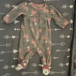 Pink & Gray Fleece Baby One-Piece with Footies